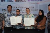 PT Jamkrindo dan PT INKA resmi menandatangani MoU Sinergi BUMN untuk Optimalisasi Bisnis di Gedung PT Jamkrindo, Jakarta, pada Jumat (23/2/2024). Foto: Istimewa.