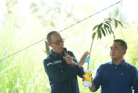 Wali Kota Sukabumi H. Ayep Zaki sedang memperlihatkan tanaman bambu betung di Gorontalo, Kamis (30/10).