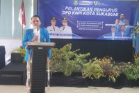 Ketua DPD KNPI Kota Sukabumi periode 2025-2028, Tantan Sutandi, saat memberikan sambutan dalam Musda ke-XVI yang digelar di salah satu hotel di Jalan Bhayangkara, pada Sabtu (13/12). Foto: Istimewa.