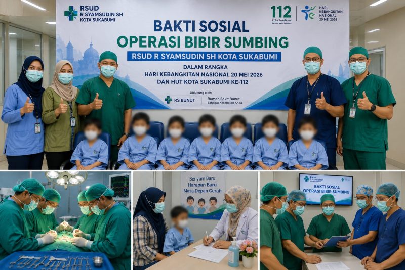 RSUD R Syamsudin SH menggelar bakti sosial operasi bibir sumbing gratis dalam rangka memperingati Harkitnas 2026 sekaligus memeriahkan HUT ke-112 Kota Sukabumi. (Istimewa)