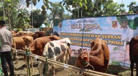 Hewan qurban yang akan didistribusikan Polres Sukabumi Kota kepada puluhan penerima manfaat di halaman Mapolsek Warudoyong, Selasa (26/5). (Foto: Humas Polres Sukabumi Kota)