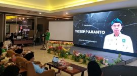 Ketua DPC PKB Kota Sukabumi, Yosep Pujianto, saat memberikan sambutan perdananya pada acara pengukuhan pengurus DPC PKB Kota Sukabumi periode 2026-2031 di Hotel Balcony, Kamis (15/10). (Foto: Istimewa)